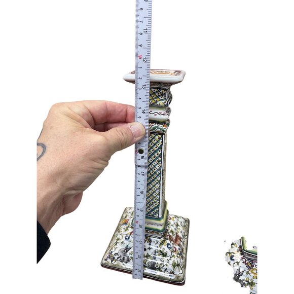 Portugal Pair folk art nature 13" tall column square candle holders SKU 9600 - Picture 6 of 12